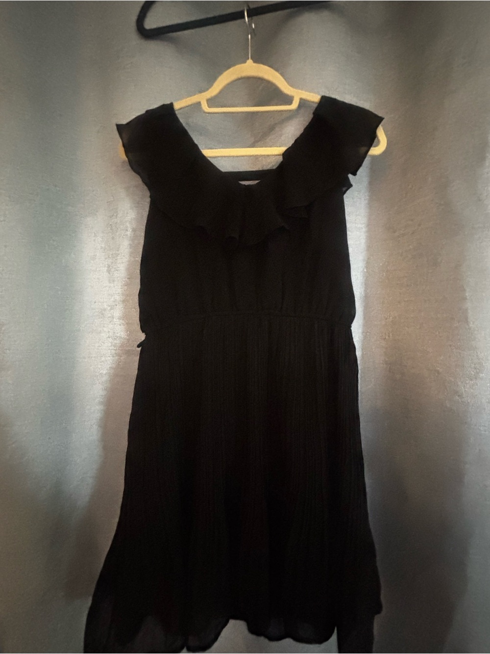 Charming Charlie Black Sleeveless Dress with Ruffled Neckline